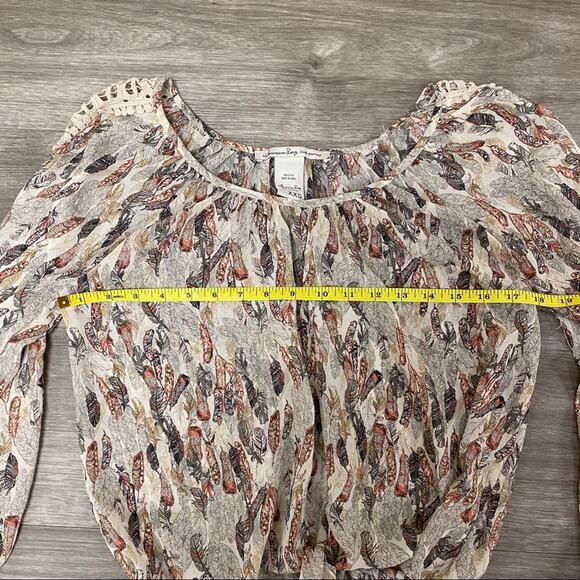American Rag Cie BoHo Sheer Blouse Feather Print - Picture 6 of 8